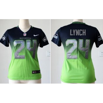 Nike Seattle Seahawks #24 Marshawn Lynch Navy Blue/Green Fadeaway Womens Jersey