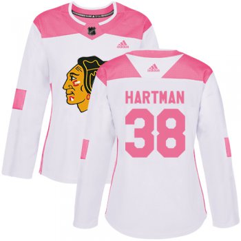 Adidas Chicago Blackhawks #38 Ryan Hartman White Pink Authentic Fashion Women's Stitched NHL Jersey