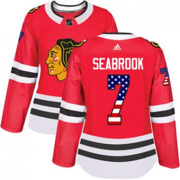 Adidas Chicago Blackhawks #7 Brent Seabrook Red Home Authentic USA Flag Women's Stitched NHL Jersey