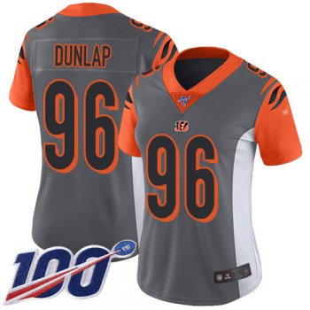 Nike Bengals #96 Carlos Dunlap Silver Women's Stitched NFL Limited Inverted Legend 100th Season Jersey