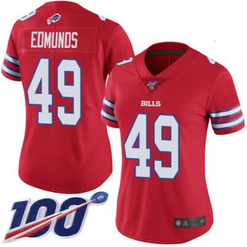 Nike Bills #49 Tremaine Edmunds Red Women's Stitched NFL Limited Rush 100th Season Jersey