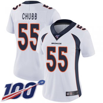 Nike Broncos #55 Bradley Chubb White Women's Stitched NFL 100th Season Vapor Limited Jersey
