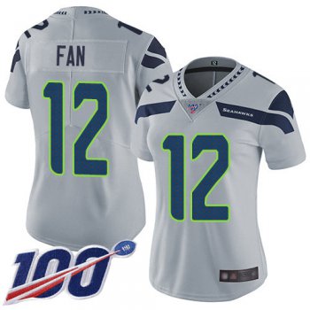 Nike Seahawks #12 Fan Grey Alternate Women's Stitched NFL 100th Season Vapor Limited Jersey