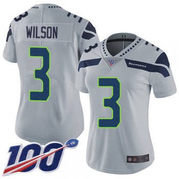 Nike Seahawks #3 Russell Wilson Grey Alternate Women's Stitched NFL 100th Season Vapor Limited Jersey