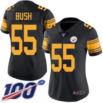 Nike Steelers #55 Devin Bush Black Women's Stitched NFL Limited Rush 100th Season Jersey