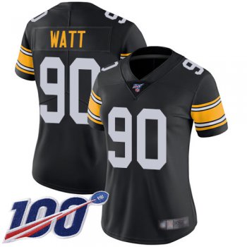Nike Steelers #90 T. J. Watt Black Alternate Women's Stitched NFL 100th Season Vapor Limited Jersey