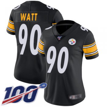 Nike Steelers #90 T. J. Watt Black Team Color Women's Stitched NFL 100th Season Vapor Limited Jersey