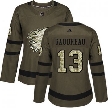 Adidas Calgary Flames #13 Johnny Gaudreau Green Salute to Service Women's Stitched NHL Jersey