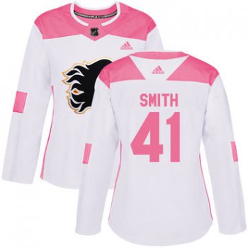 Adidas Calgary Flames #41 Mike Smith White Pink Authentic Fashion Women's Stitched NHL Jersey