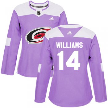 Adidas Carolina Hurricanes #14 Justin Williams Purple Authentic Fights Cancer Women's Stitched NHL Jersey