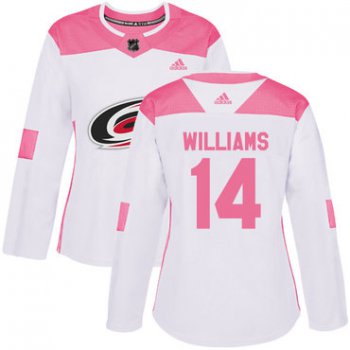 Adidas Carolina Hurricanes #14 Justin Williams White Pink Authentic Fashion Women's Stitched NHL Jersey