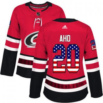 Adidas Carolina Hurricanes #20 Sebastian Aho Red Home Authentic USA Flag Women's Stitched NHL Jersey