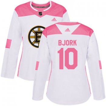 Adidas Boston Bruins #10 Anders Bjork White Pink Authentic Fashion Women's Stitched NHL Jersey