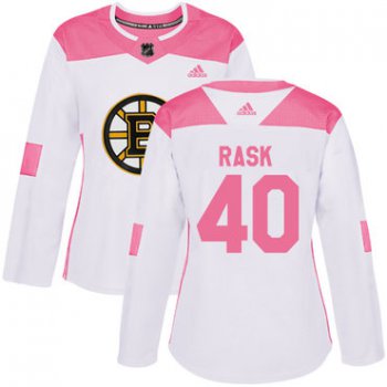 Adidas Boston Bruins #40 Tuukka Rask White Pink Authentic Fashion Women's Stitched NHL Jersey