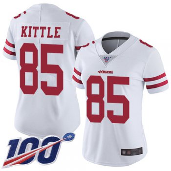 Nike 49ers #85 George Kittle White Women's Stitched NFL 100th Season Vapor Limited Jersey