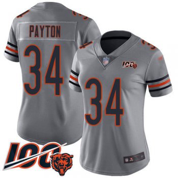 Nike Bears #34 Walter Payton Silver Women's Stitched NFL Limited Inverted Legend 100th Season Jersey