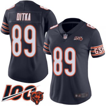 Nike Bears #89 Mike Ditka Navy Blue Team Color Women's Stitched NFL 100th Season Vapor Limited Jersey