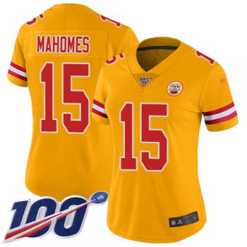 Nike Chiefs #15 Patrick Mahomes Gold Women's Stitched NFL Limited Inverted Legend 100th Season Jersey