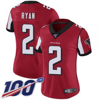 Nike Falcons #2 Matt Ryan Red Team Color Women's Stitched NFL 100th Season Vapor Limited Jersey