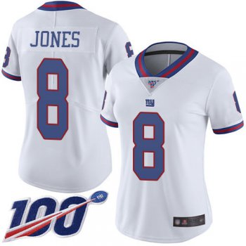 Nike Giants #8 Daniel Jones White Women's Stitched NFL Limited Rush 100th Season Jersey