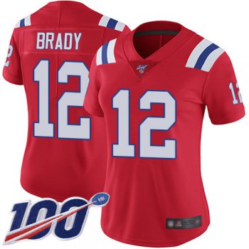 Nike Patriots #12 Tom Brady Red Alternate Women's Stitched NFL 100th Season Vapor Limited Jersey