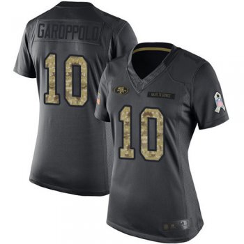 49ers #10 Jimmy Garoppolo Black Women's Stitched Football Limited 2016 Salute to Service Jersey