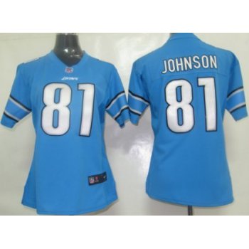 Nike Detroit Lions #81 Calvin Johnson Light Blue Game Womens Jersey