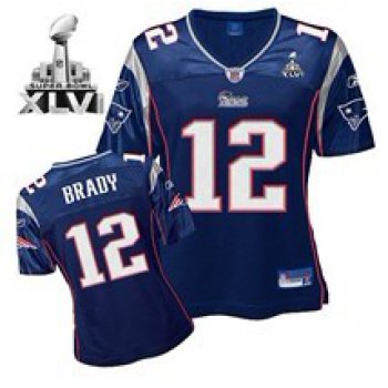 New England Patriots #12 Tom Brady Blue Womens 2012 Super Bowl XLVI Jersey