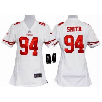 Nike San Francisco 49ers #94 Justin Smith White Game Womens Jersey
