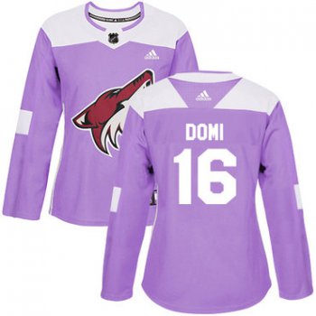 Adidas Arizona Coyotes #16 Max Domi Purple Authentic Fights Cancer Women's Stitched NHL Jersey