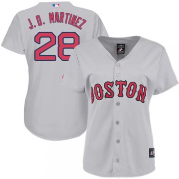 Boston Red Sox #28 J. D. Martinez Grey Road Women's Stitched MLB Jersey