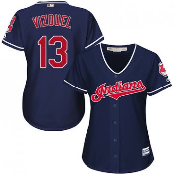 Cleveland Indians #13 Omar Vizquel Navy Blue Alternate Women's Stitched MLB Jersey