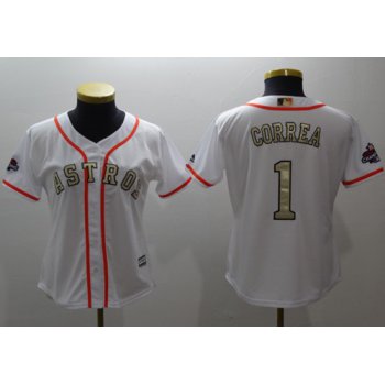 Houston Astros #1 Carlos Correa White 2017 World Series Champions Gold Program Cool Base Women's Stitched Baseball Jersey