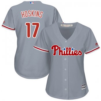 Philadelphia Phillies #17 Rhys Hoskins Grey Road Women's Stitched MLB Jersey