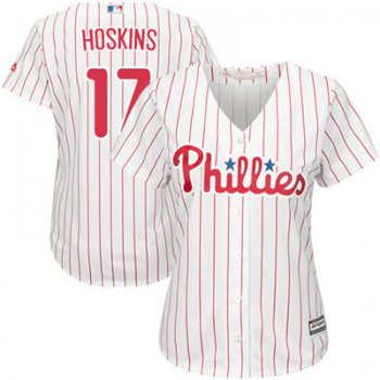 Philadelphia Phillies #17 Rhys Hoskins White(Red Strip) Home Women's Stitched MLB Jersey