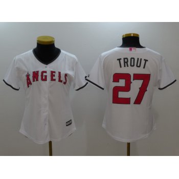 Women's Los Angeles Of Anaheim #27 Mike Trout White With Pink Mother's Day Stitched MLB Majestic Cool Base Jersey