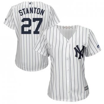 Women's New York Yankees #27 Giancarlo Stanton White Strip Home Stitched MLB Jersey