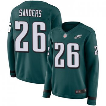 Eagles #26 Miles Sanders Midnight Green Team Color Women's Stitched Football Limited Therma Long Sleeve Jersey