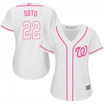 Nationals #22 Juan Soto White Pink Fashion Women's Stitched Baseball Jersey