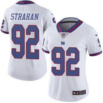 Women's Nike New York Giants #92 Michael Strahan White Stitched NFL Limited Rush Jersey