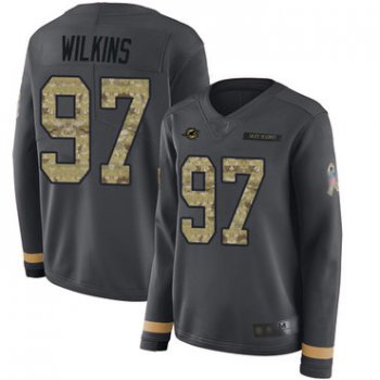 Dolphins #97 Christian Wilkins Anthracite Salute to Service Women's Stitched Football Limited Therma Long Sleeve Jersey