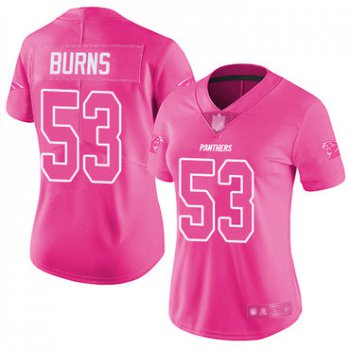 Panthers #53 Brian Burns Pink Women's Stitched Football Limited Rush Fashion Jersey
