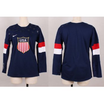 2014 Olympics USA Blank Navy Blue Womens Jersey