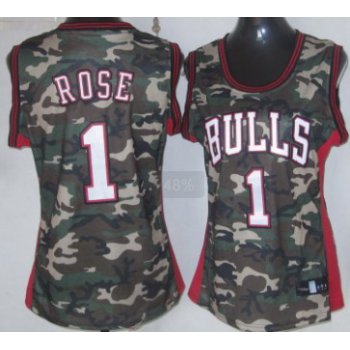 Chicago Bulls #1 Derrick Rose Camo Fashion Womens Jersey