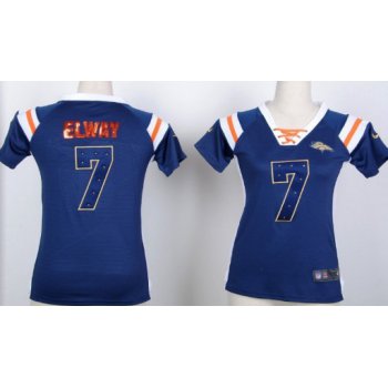Nike Denver Broncos #7 John Elway Drilling Sequins Blue Womens Jersey