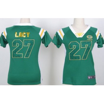 Nike Green Bay Packers #27 Eddie Lacy Drilling Sequins Green Womens Jersey