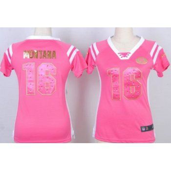 Nike San Francisco 49ers #16 Joe Montana Drilling Sequins Pink Womens Jersey