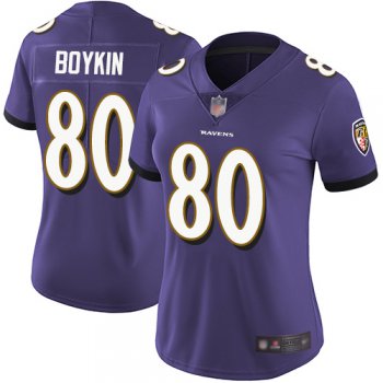 Ravens #80 Miles Boykin Purple Team Color Women's Stitched Football Vapor Untouchable Limited Jersey