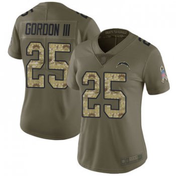 Chargers #25 Melvin Gordon III Olive Camo Women's Stitched Football Limited 2017 Salute to Service Jersey