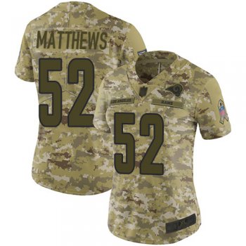 Rams #52 Clay Matthews Camo Women's Stitched Football Limited 2018 Salute to Service Jersey